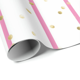 Wrapping Paper - Pink Stripes Gold Polka Dots