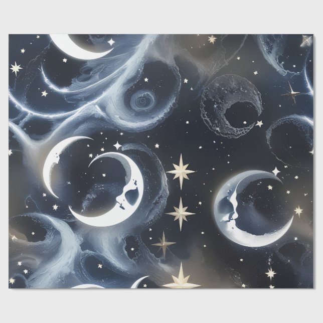 Wrapping Paper - Platinum Silver Celestial Moon (Flat)