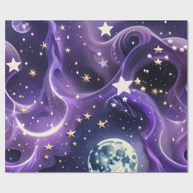 Wrapping Paper – Purple Celestial Moon Phases (Flat)