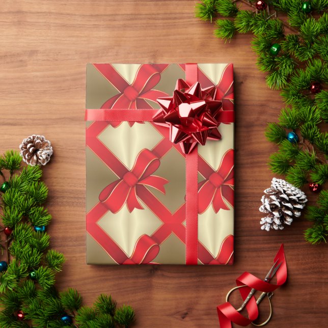 Wrapping Paper - Red Bow & Ribbon on Gold (Holiday Gift)