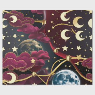 Wrapping Paper - Red Celestial Moon Design