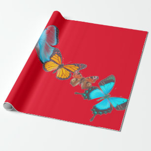 Wrapping Paper RED WITH BUTTERFLIES