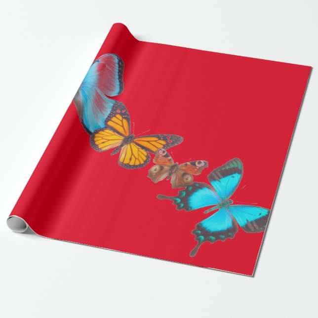 Wrapping Paper RED WITH BUTTERFLIES (Unrolled)