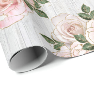 Wrapping Paper Roll 6' Rustic Blush Roses