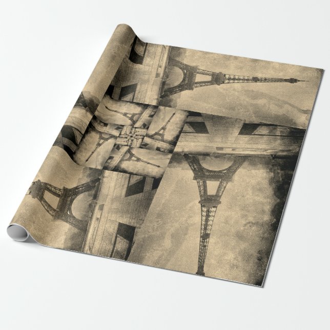 Wrapping Paper Roll Eiffel Tower Collage Design (Unrolled)