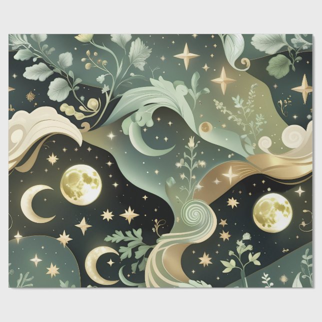 Wrapping Paper - Sage Green Celestial Moon (Flat)
