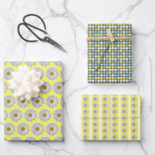 Wrapping Paper Set - New White Daisy on Yellow