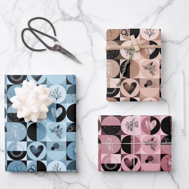 wrapping paper set of 3 sheets abstract pattern (Front)