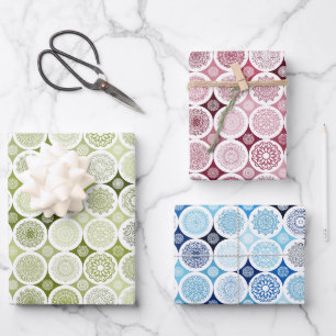 wrapping paper set of 3 sheets mandala pattern