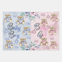 Wrapping Paper Sheet Set of 3 Gender Reveal, B/G