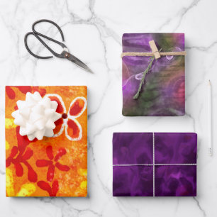 Wrapping Paper Sheets 3pc Abstract Orange Purple