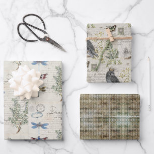 Wrapping Paper Sheets - Animals Pattern Beige Blue