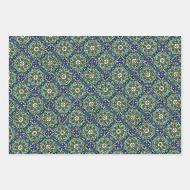 Wrapping paper sheets, blue and green set of 3 (Front 3)