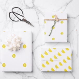Wrapping Paper Sheets - Cute Yellow Lemon Patterns