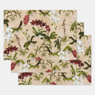 Wrapping Paper Sheets - Orchid Pattern in Biege