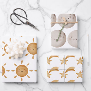 Wrapping Paper Sheets — Sun, Moon And Falling Star