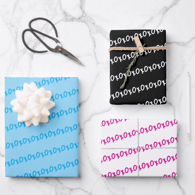 Wrapping Paper Sheets Valentine's Black Blue Pink  (Front)