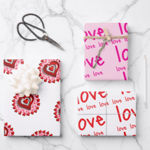 Wrapping Paper Sheets Valentine's Love Red Hearts