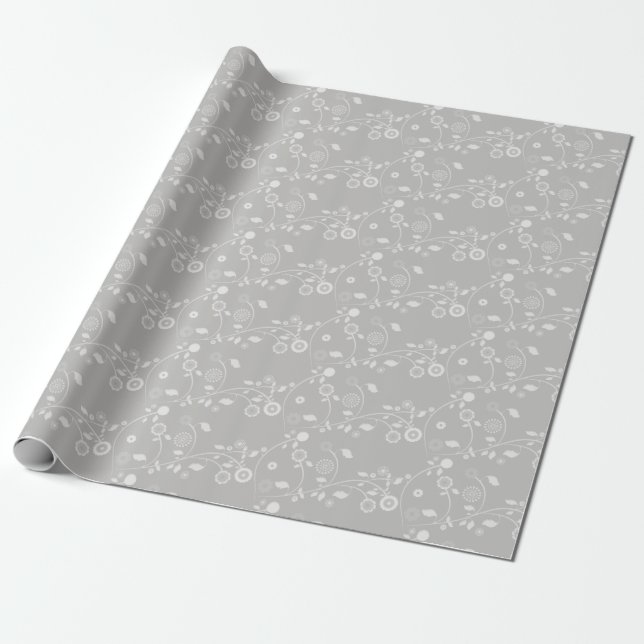 Wrapping Paper-Silver & White Floral Paper (Unrolled)