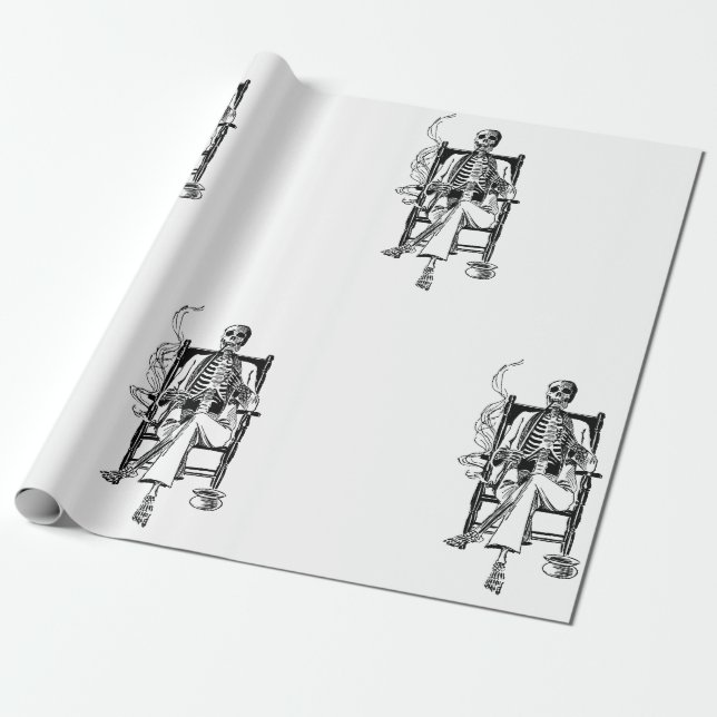 Wrapping Paper SKELETON SMOKING CIGARETTE (Unrolled)