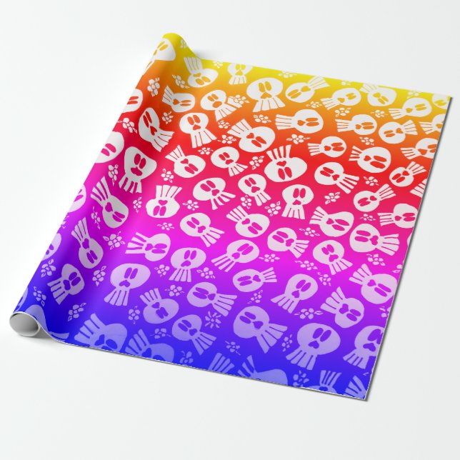 Wrapping Paper - Skulls -  Rainbow (Unrolled)