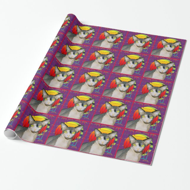 Wrapping Paper | Sphynx Cat Geometric Purple (Unrolled)