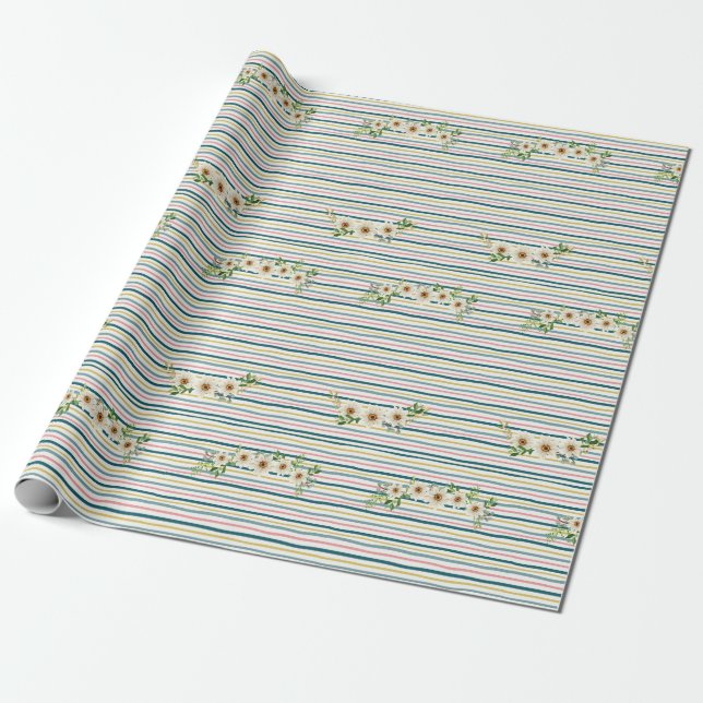 Wrapping Paper Stripes &amp; Daisies (Unrolled)