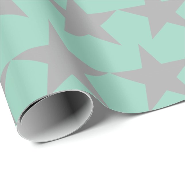 Wrapping Paper - Teal Background Grey Star (Roll Corner)