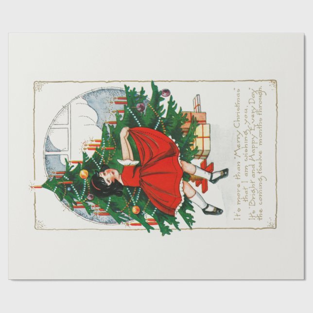 WRAPPING PAPER  : VINTAGE CHRISTMAS ILLUSTRATION (Flat)