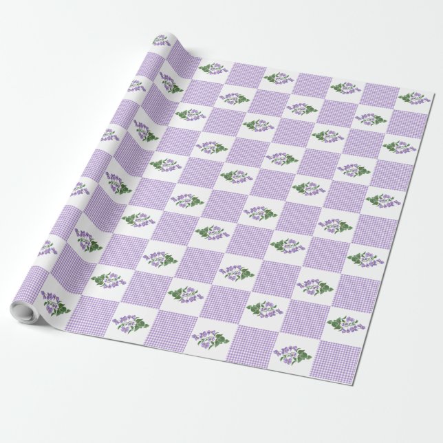 Wrapping Paper: Violet Faux-Patchwork Pattern Wrapping Paper (Unrolled)