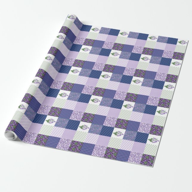 Wrapping Paper: Violet Faux-Patchwork Pattern Wrapping Paper (Unrolled)