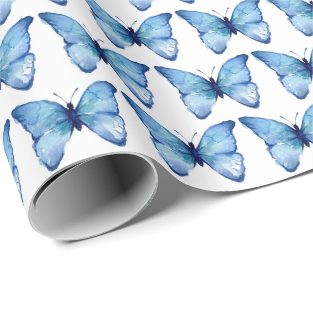 Wrapping Paper - Watercolour Blue Butterfly (Roll Corner)