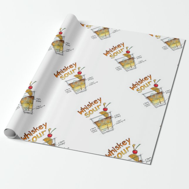 WRAPPING PAPER - WHISKEY SOUR RECIPE COCKTAIL ART (Unrolled)