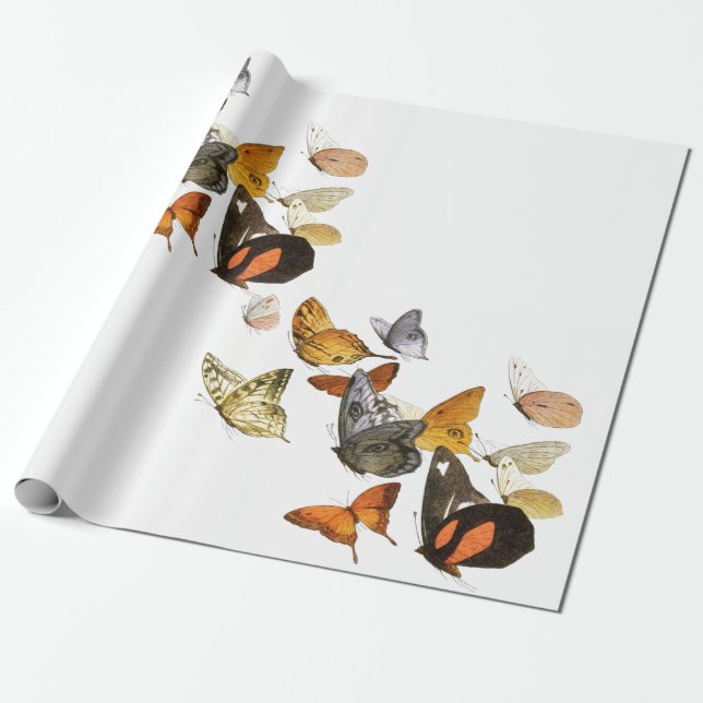 WRAPPING PAPER WHITE WITH BUTTERFLIES (Unrolled)