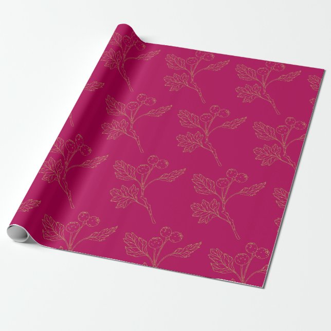 Wrapping Paper - Wine and Golden Berries (Unrolled)
