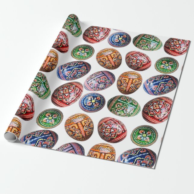 wrapping paper with a Ukrainian wooden egg design (Unrolled)