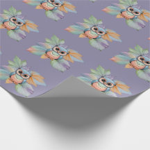 Wrapping Paper With Baby Owl & Leaf Design