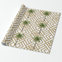 Wrapping Paper with Gold Geometric Design and Tree