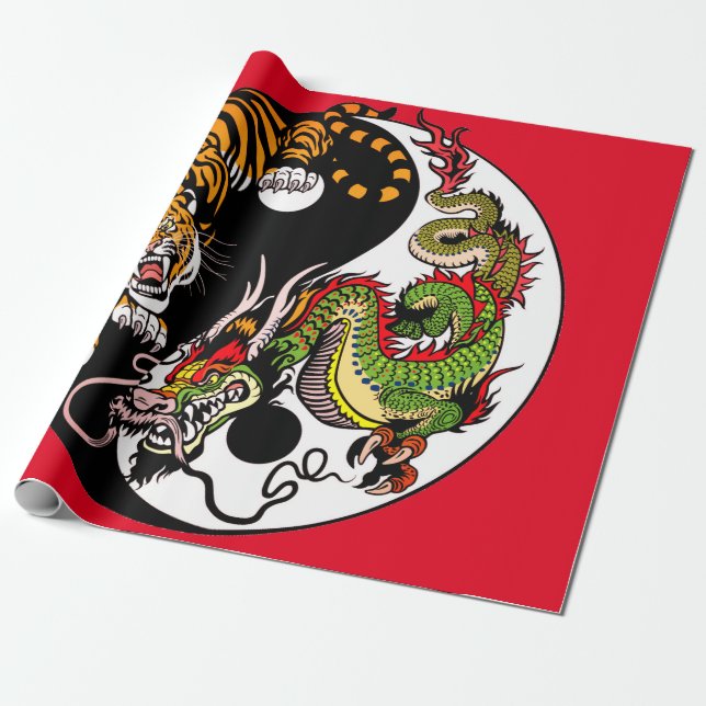 WRAPPING PAPER WITH JAPANESE YING AND YANG TIGER (Unrolled)