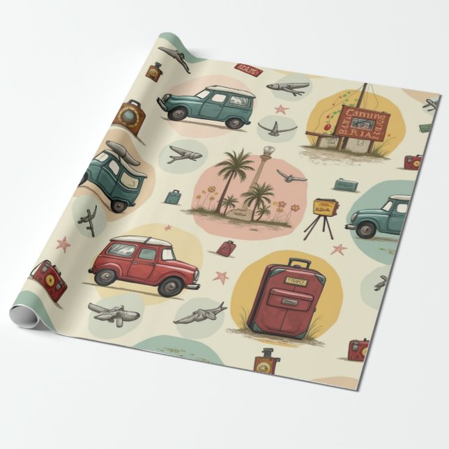 Wrapping Paper With Travel Pattern (Unrolled)