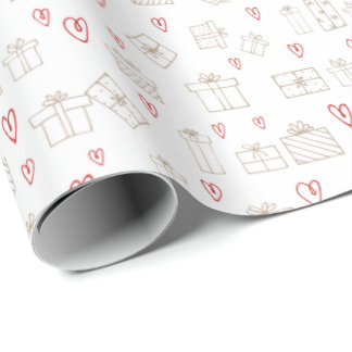 Wrapping Paper with Wrapped Gifts and Hearts