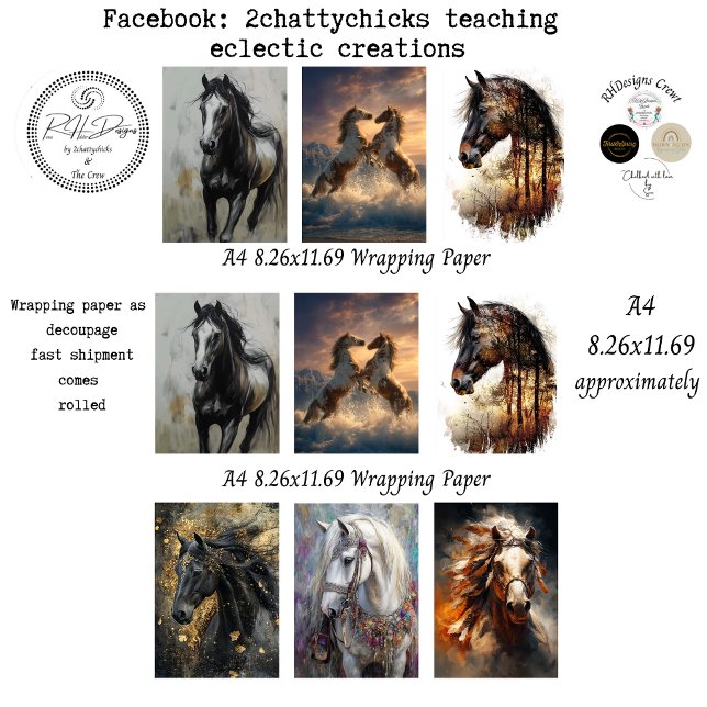 Wrapping Papers Decoupage 9 A4 Horses Paper Sheet (Creator Uploaded)