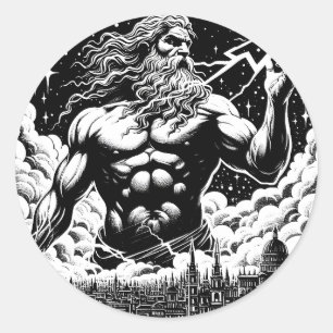 Wrath Of Zeus ink Illustration Greek mythology art Classic Round Sticker