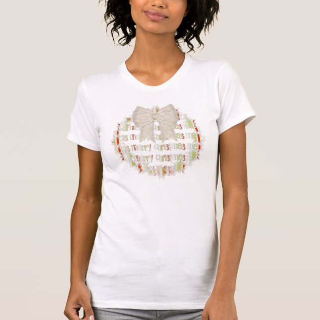 Wreath 1 Merry Christmas w/Bow - Holiday TShirt (Front)