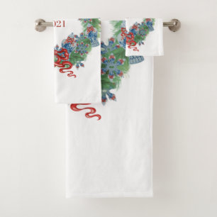 Wreath 2021 Christmas Ginger Jar  Bath Towel Set