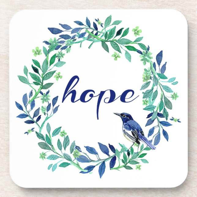 Wreath And Bird Design Motivational Hope Quote Coaster (Front)
