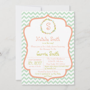 Wreath and Chevron Baby Shower Invitation