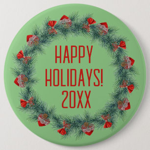 Wreath and Ribbons Holiday Button