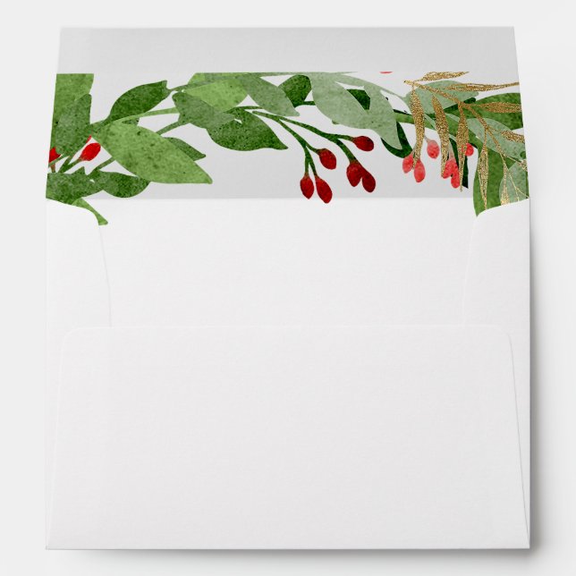 Wreath Berries Green and Red Christmas Holiday Envelope (Back (Bottom))