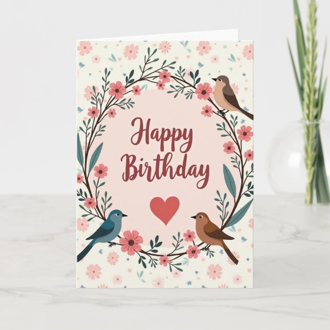 Wreath Birds Birthday Card (Front)